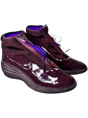 Nike LunarElite Sky Hi SneakerBoot Deep Burgundy Patent Leather Wedge Sneakers 9